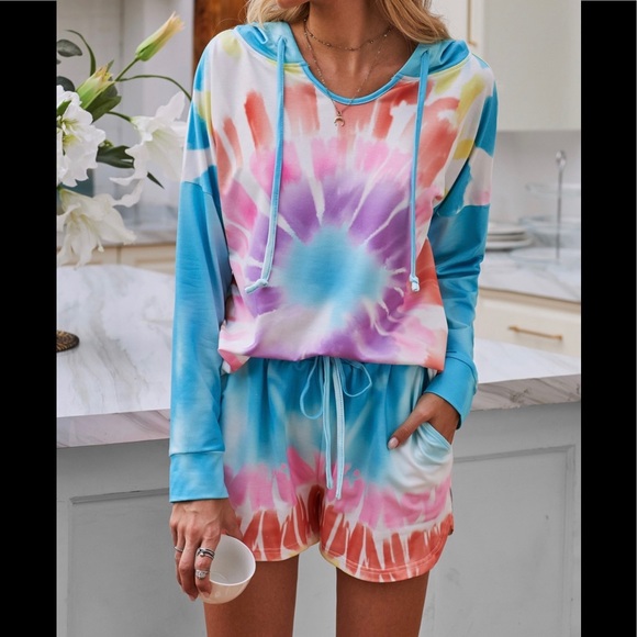 Other - Tie Dye Hooded Lounge Short Set